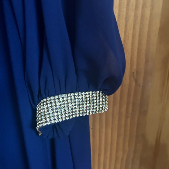 Blue Cold Shoulder Dress with Rhinestone Cuffs - Picture 3 of 3